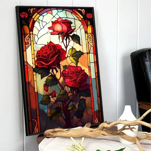 Suneve Rote Rosen Malen Nach Zahlen,Blumen Malen Nach Zahlen für Erwachsene und Anfänger,mit Pinseln und Acrylfarben(Ohne Rahmen),für Home Wanddekoration - 30x40cm von Suneve