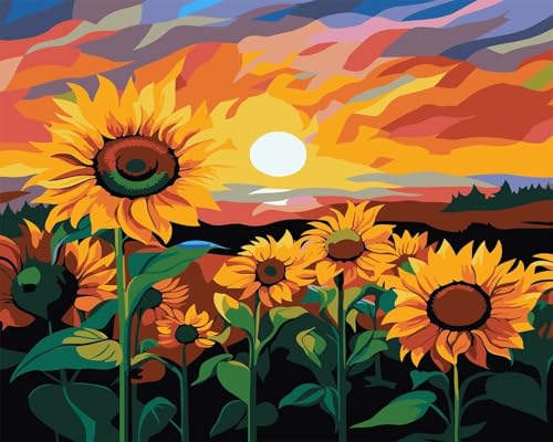 Suneve Sonnenblumenpflanze Malen Nach Zahlen,Sonne Malen Nach Zahlen für Erwachsene und Anfänger,mit Pinseln und Acrylfarben(Ohne Rahmen),für Home Wanddekoration - 30x40cm von Suneve