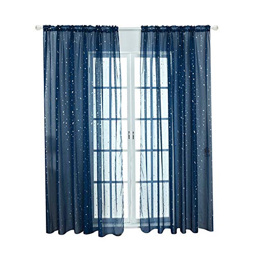 Sunfauo gardinen mit kräuselband gardinen kräuselband Voile Vorhang Panel Stern Sheer Vorhänge Woven net Vorhang Net vorhänge 100X200,Navy Blue von Sunfauo