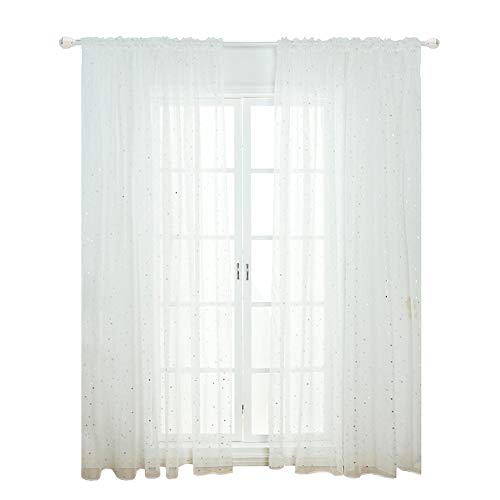 Sunfauo gardinen mit kräuselband gardinen kräuselband Voile Vorhang Panel Stern Sheer Vorhänge Woven net Vorhang Net vorhänge 100X270,White von Sunfauo