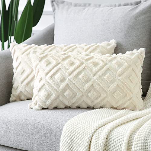 Sungeek 2er Set Sanft Plüsch Kurze Wolle Samt Kissenbezüge, Dekorativ Boho Zierkissenbezüge Luxus Kissenbezug Zuhause Deko Kissenhülle für Sofa Couch Schlafzimmer Wohnzimmer (Creme Beige, 30x50cm) von Sungeek