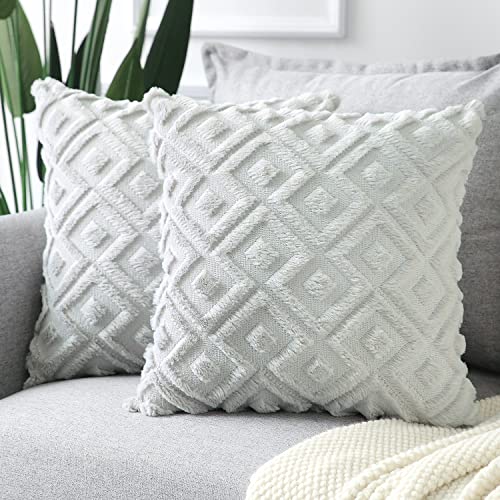 Sungeek 2er Set Sanft Plüsch Kurze Wolle Samt Kissenbezüge, Dekorativ Boho Zierkissenbezüge Luxus Kissenbezug Zuhause Deko Kissenhülle für Sofa Couch Schlafzimmer Wohnzimmer (Hellgrau, 40x40cm) von Sungeek