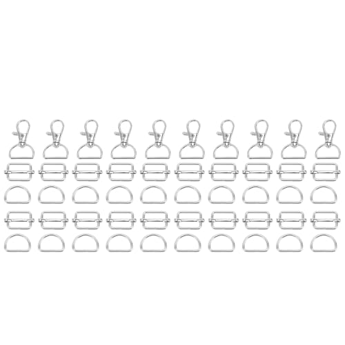 Sunicon 50-teiliges Schlüsselanhänger-Set aus Zinklegierung, Schlüsselanhänger-Set, drehbarer Karabinerhaken mit D-Ring-Schiebeschnalle für Geldbörse, Silber von Sunicon