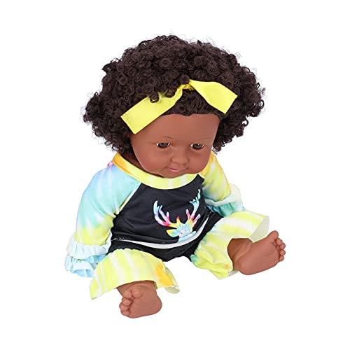 Sunisfa 12 Zoll Schwarze Babypuppe, Süße Lebensechte Afrikanische Puppe mit Acrylaugen, Handimplantiertem Afro-Haar, Kostenlosen Beweglichen Gliedmaßen, Waschbarer Kleidung für von Sunisfa