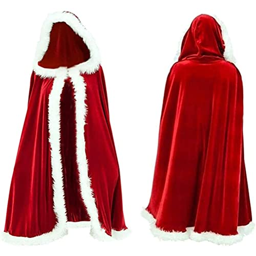 Sunisfa 150 Cm Roter Kapuzenumhang, Weihnachtskostüm, Weihnachtsmann-Umhang, Warmer Cosplay-Umhang aus Baumwolle und Polyester für Erwachsene, Ideal für die Weihnachtsfeier, Rot (1) von Sunisfa