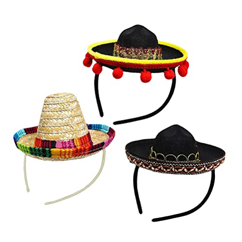 Sunisfa 3er-Pack Cinco De Mayo Fiesta-Hüte, Vlies- und Stroh-Sombrero-Stirnbänder, Haustiere, Erwachsene, Mexikanische Partydekorationen (3PCS Bildfarbe) von Sunisfa