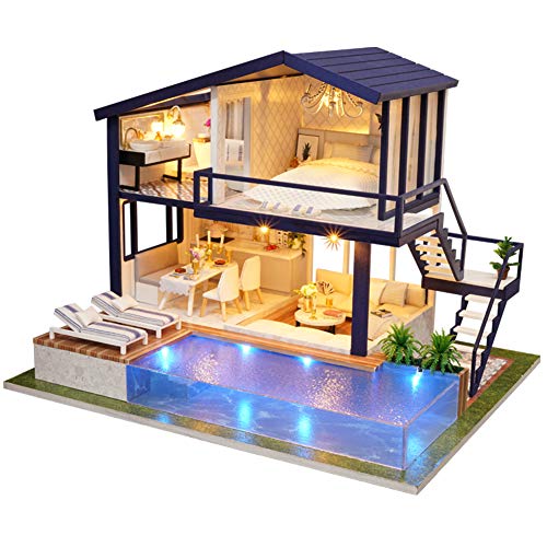 Sunisfa DIY Holz Villa Puppenhaus Bausatz Spielzeug Modernes Design Sicher Umweltfreundlich Schönes Zuhause Ornament Gutes von Sunisfa