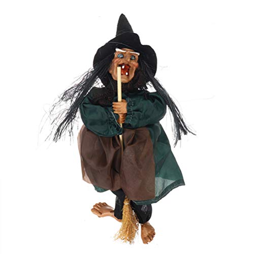 Sunisfa Halloween Hängende Hexenpuppen Sprachsteuerung Prop Animierter Geist Gruseliger Reitbesen Wandbehang Party Outdoor Home Dekoration Spielzeug (Grün) von Sunisfa