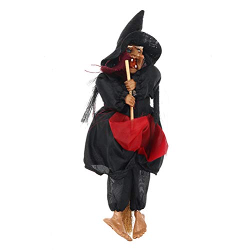 Sunisfa Halloween Hängende Hexenpuppen Sprachsteuerung Prop Animierter Geist Gruseliger Reitbesen Wandbehang Party Outdoor Home Dekoration Spielzeug (Schwarz) von Sunisfa