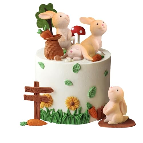 7 Stück Mini Tortendeko Hase Kuchen Deko Geburtstag Osterhase Figuren Harz Cupcake Toppers für Geburtstag Party Kindergeburtstag Deko Desktop Mikro Landschaft von Sunknight