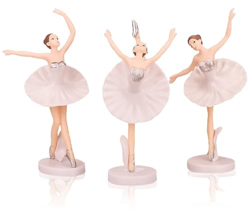 Cupcake Dekofiguren, Ballerina Mädchen Kuchen Topper, 3 Stück Figuren Tanzen Ballerina Mädchen Niedliche Puppendekorationen für Party Kuchen Dekoration Handwerk Puppenhaus Dekoration (Rosa) von Sunknight