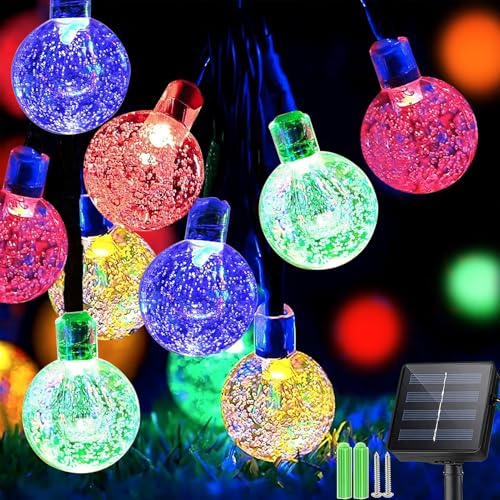 Solar Lichterkette Aussen,7m 33 LED 8 Modi Lichterkette Außen Solar, IP65 Solar Kristall Kugeln Wasserdicht,Solarlichterkette Außen Für Garten,Balkon,Terrassen,Hochzeiten,Partys (33LED Mehrfarbig) von Sunlisky