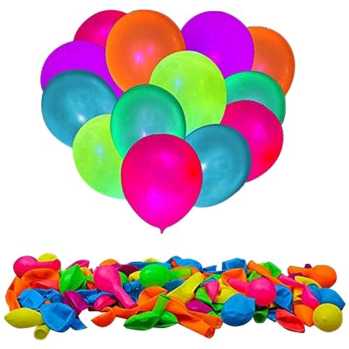 Sunmeit 200 Neon Glow Party Luftballons Fluoreszierende Ballons Party Ballons Glück In The Dark für Geburtstagsdekoration, Hochzeit Glow Party Zubehör von Sunmeit
