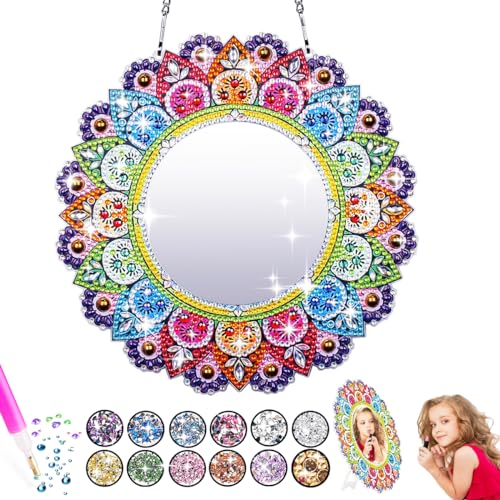 Diamond Painting Kinder, Geschenk Mädchen 6 7 8 9 10 Jahre Basteln Mädchen 8 10 Jahre Malen Nach Zahlen ab 7-9 Mädchen Geburtstagsgeschenk DIY Bastelset Spielzeug Mandala Spiegel für Kinder Erwachsene von Sunmike