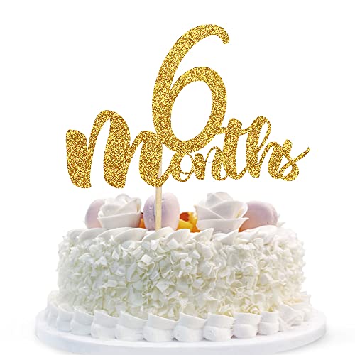 Sunny ZX Gold Glitter 6 Monate Tortenaufsatz für Geburtstag - Golden Glitter Cake Topper, Half Birthday Anniversary Baby Shower Party Dekoration Supplies von Sunny ZX