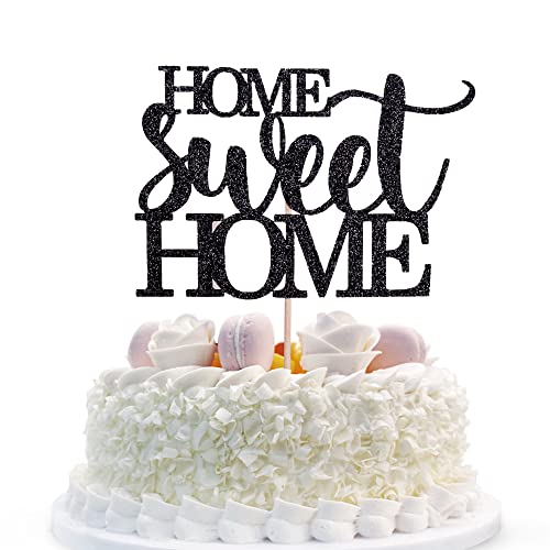 Sunny ZX Schwarzer Glitzer Home Sweet Home Cake Topper, Willkommen Home Schild, New House, Home Party Dekorationen Supplies, perfekte Kuchendekoration für Familienfeier von Sunny ZX