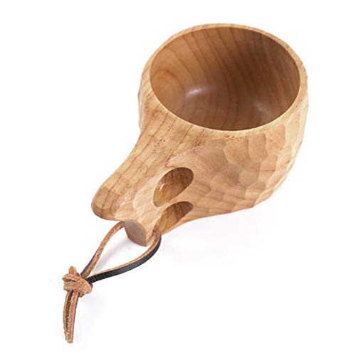 Sunnyushine Handgefertigte Kuksa-Tasse Im Nordischen Stil Aus, Tragbare Outdoor-Camping-Trinkbecher Traditionelle Kaffeetasse Mit Lederband Für Rucksacktouren Camping Wandern Survival Teacup von Sunnyushine