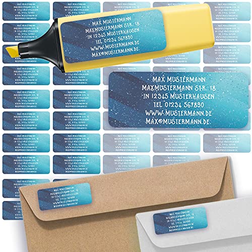 Adress-Etiketten - Adress-Aufkleber Sticker Namensaufkleber mit Ihrem Wunschtext 57x 23mm, für 1 bis 5 Zeilen Text - 45 Stück 45 Hintergründe zur Auswahl (10 Weltall cosmo spaces) von Sunnywall