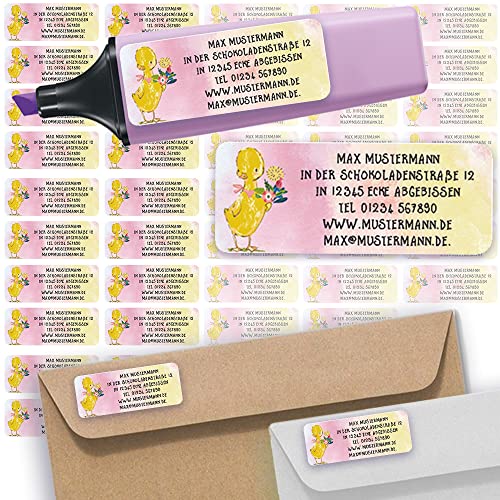 Adress-Etiketten - Adress-Aufkleber Sticker Namensaufkleber mit Ihrem Wunschtext 57x 23mm, für 1 bis 5 Zeilen Text - 45 Stück 45 Hintergründe zur Auswahl (14 Entchen Duckling) von Sunnywall