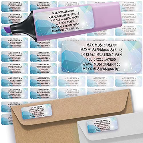 Adress-Etiketten - Adress-Aufkleber Sticker Namensaufkleber mit Ihrem Wunschtext 57x 23mm, für 1 bis 5 Zeilen Text - 45 Stück 45 Hintergründe zur Auswahl (14 Modern Blaugrau blue gray) von Sunnywall