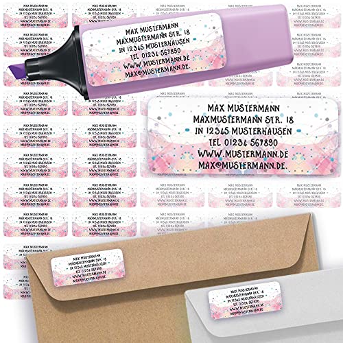 Adress-Etiketten - Adress-Aufkleber Sticker Namensaufkleber mit Ihrem Wunschtext 57x 23mm, für 1 bis 5 Zeilen Text - 45 Stück 45 Hintergründe zur Auswahl (15 Modern Pattern) von Sunnywall