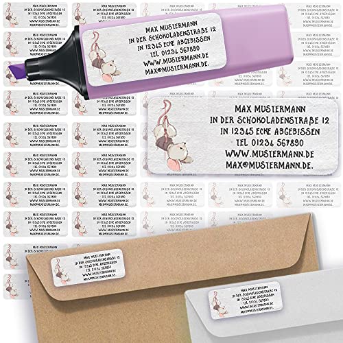 Adress-Etiketten - Adress-Aufkleber Sticker Namensaufkleber mit Ihrem Wunschtext 57x 23mm, für 1 bis 5 Zeilen Text - 45 Stück 45 Hintergründe zur Auswahl (16 Maus Mouse) von Sunnywall