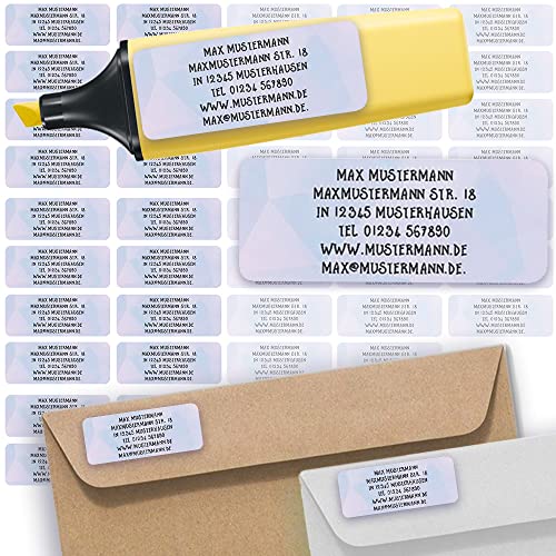 Adress-Etiketten - Adress-Aufkleber Sticker Namensaufkleber mit Ihrem Wunschtext 57x 23mm, für 1 bis 5 Zeilen Text - 45 Stück 45 Hintergründe zur Auswahl (16 Modern Violett violett) von Sunnywall