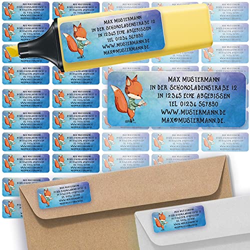 Adress-Etiketten - Adress-Aufkleber Sticker Namensaufkleber mit Ihrem Wunschtext 57x 23mm, für 1 bis 5 Zeilen Text - 45 Stück 45 Hintergründe zur Auswahl (20 Fuchs Fox) von Sunnywall