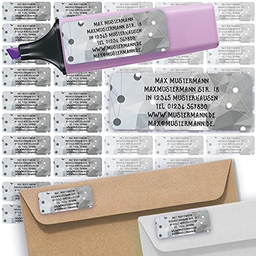 Adress-Etiketten - Adress-Aufkleber Sticker Namensaufkleber mit Ihrem Wunschtext 57x 23mm, für 1 bis 5 Zeilen Text - 45 Stück 45 Hintergründe zur Auswahl (20 Modern Grau gray) von Sunnywall