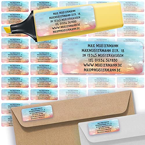 Adress-Etiketten - Adress-Aufkleber Sticker Namensaufkleber mit Ihrem Wunschtext 57x 23mm, für 1 bis 5 Zeilen Text - 45 Stück 45 Hintergründe zur Auswahl (23 Watercolor) von Sunnywall