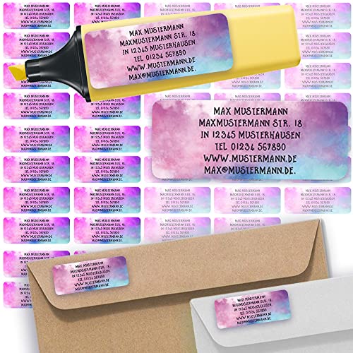 Adress-Etiketten - Adress-Aufkleber Sticker Namensaufkleber mit Ihrem Wunschtext 57x 23mm, für 1 bis 5 Zeilen Text - 45 Stück 45 Hintergründe zur Auswahl (24 Watercolor) von Sunnywall