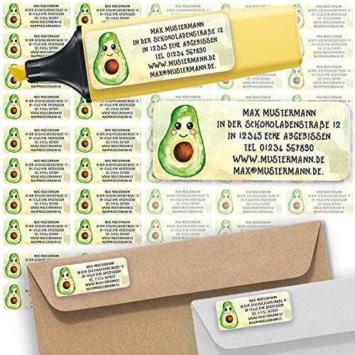 Adress-Etiketten - Adress-Aufkleber Sticker Namensaufkleber mit Ihrem Wunschtext 57x 23mm, für 1 bis 5 Zeilen Text - 45 Stück 45 Hintergründe zur Auswahl (26 Avocado) von Sunnywall