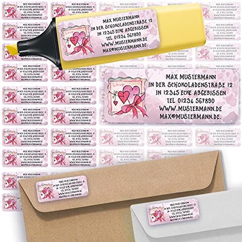 Adress-Etiketten - Adress-Aufkleber Sticker Namensaufkleber mit Ihrem Wunschtext 57x 23mm, für 1 bis 5 Zeilen Text - 45 Stück 45 Hintergründe zur Auswahl (27 Liebe Love) von Sunnywall