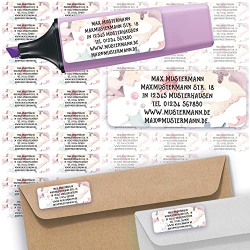 Adress-Etiketten - Adress-Aufkleber Sticker Namensaufkleber mit Ihrem Wunschtext 57x 23mm, für 1 bis 5 Zeilen Text - 45 Stück 45 Hintergründe zur Auswahl (27 Watercolor Seesterne starfish) von Sunnywall