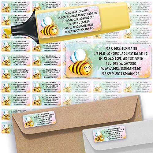 Adress-Etiketten - Adress-Aufkleber Sticker Namensaufkleber mit Ihrem Wunschtext 57x 23mm, für 1 bis 5 Zeilen Text - 45 Stück 45 Hintergründe zur Auswahl (33 Biene Bee) von Sunnywall