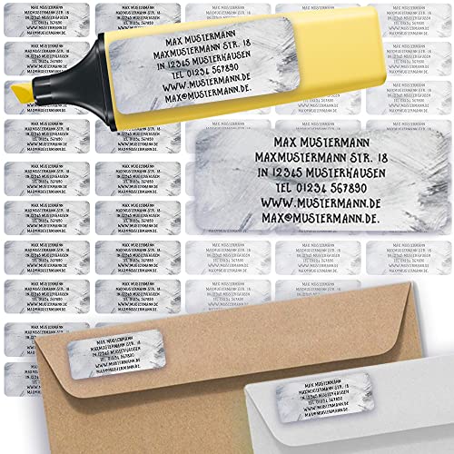 Adress-Etiketten - Adress-Aufkleber Sticker Namensaufkleber mit Ihrem Wunschtext 57x 23mm, für 1 bis 5 Zeilen Text - 45 Stück 45 Hintergründe zur Auswahl (37 Skizze Kunst Grau sketch art gray) von Sunnywall