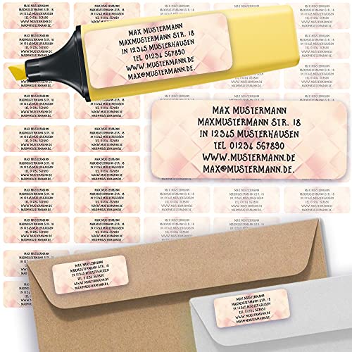 Adress-Etiketten - Adress-Aufkleber Sticker Namensaufkleber mit Ihrem Wunschtext 57x 23mm, für 1 bis 5 Zeilen Text - 45 Stück 45 Hintergründe zur Auswahl (39 Patternstil) von Sunnywall