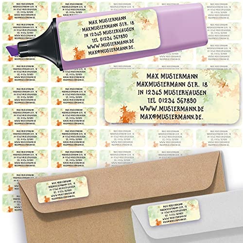 Adress-Etiketten - Adress-Aufkleber Sticker Namensaufkleber mit Ihrem Wunschtext 57x 23mm, für 1 bis 5 Zeilen Text - 45 Stück 45 Hintergründe zur Auswahl (40 Herbst fall color) von Sunnywall