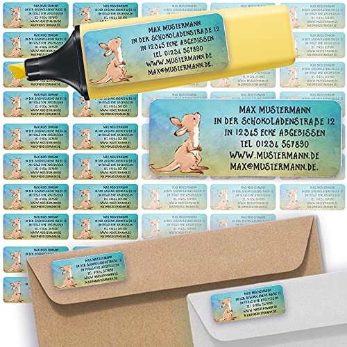 Adress-Etiketten - Adress-Aufkleber Sticker Namensaufkleber mit Ihrem Wunschtext 57x 23mm, für 1 bis 5 Zeilen Text - 45 Stück 45 Hintergründe zur Auswahl (40 Kängurus Kangaroo) von Sunnywall