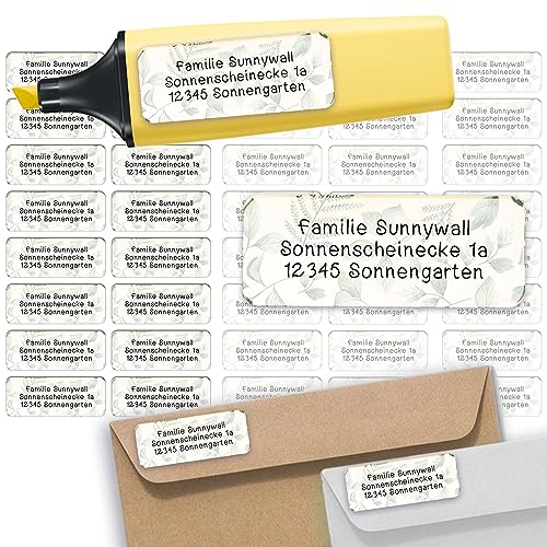 Sunnywall® Adressetiketten Adressaufkleber personalisiert - 110 Klebeetiketten Botanic 53x21mm | Aufkleber mit Wunschtext von Sunnywall