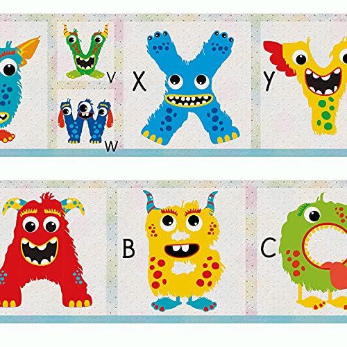 Sunnywall® Wandbordüre Bordüre Monster ABC Schule einzigartiges Design | Baby- Kinderzimmer Dekoration | hochwertiges Tapetenvlies | 400 x 12 cm von Sunnywall