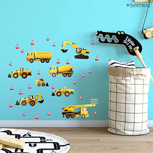 Sunnywall Premium Wandsticker Baufahrzeuge - Wandtattoo Kinderzimmer Baby Wandaufkleber von Sunnywall