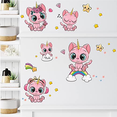 Sunnywall Tier Safari Wandsticker Wandtattoo Wandbild Baby Aufkleber Kinderzimmer Baby Wandaufkleber Spielzimmer Küche (Pinke Katzen) von Sunnywall