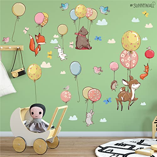 Sunnywall Wandsticker - Ballon Waldtiere Wandtattoo Kinderzimmer Baby Wandaufkleber - 6 x A4 Set von Sunnywall