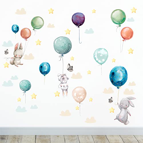 Sunnywall Wandsticker Wandtattoo Wandbild Baby Aufkleber Kinderzimmer Baby Wandaufkleber Spielzimmer (Ballon Hasen) von Sunnywall