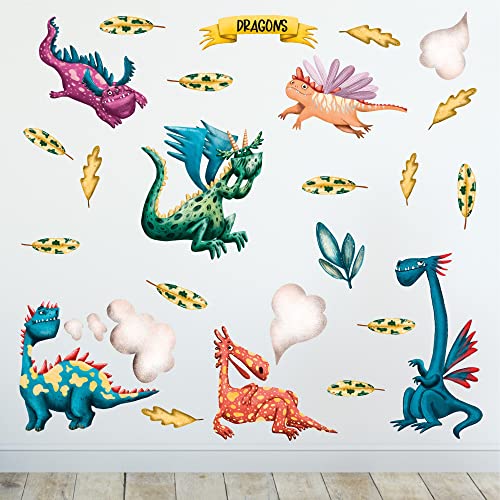 Sunnywall Wandsticker Wandtattoo Wandbild Baby Aufkleber Kinderzimmer Baby Wandaufkleber Spielzimmer (Drachen Dragons) von Sunnywall