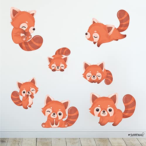 Sunnywall Wandsticker Wandtattoo Wandbild Baby Aufkleber Kinderzimmer Baby Wandaufkleber Spielzimmer (Red roter Panda) von Sunnywall