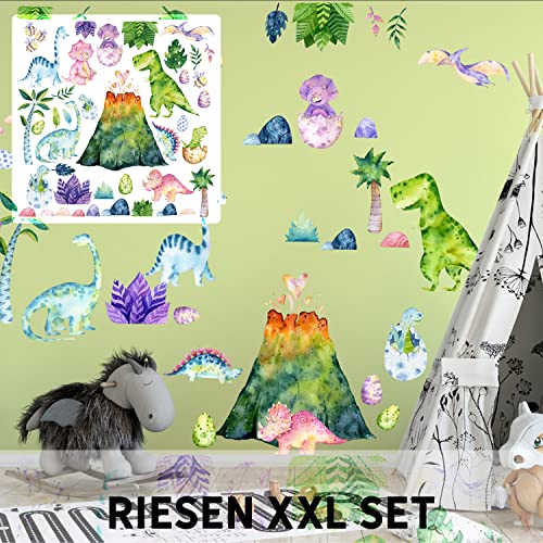 XXL Vulkan Dino Kids Wandtattoo Set | Kinderzimmer Aufkleber bunt Wanddeko von Sunnywall