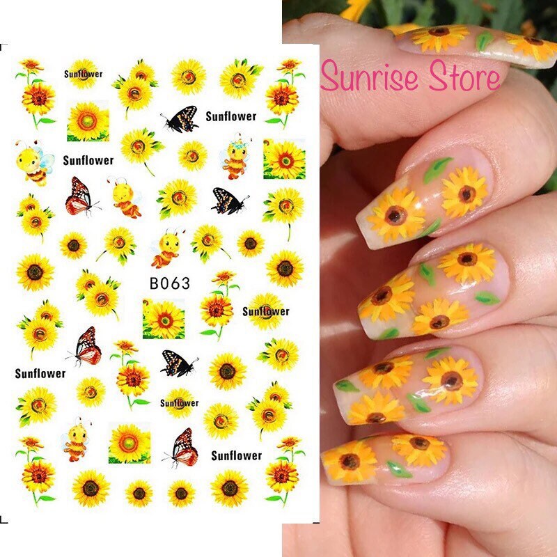 3D Nail Art Aufkleber 63 Sonnenblume Schmetterling Biene Blumen Blätter Abziehbild Maniküre Diy Peel & Stick von SunriseStoreUSA