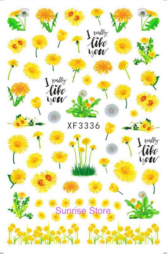 3D Nail Art Aufkleber Gelbe Gänseblümchen Pusteblume Xf3336 Blume Blätter Decals Maniküre Diy Peel & Stick Sticker von SunriseStoreUSA